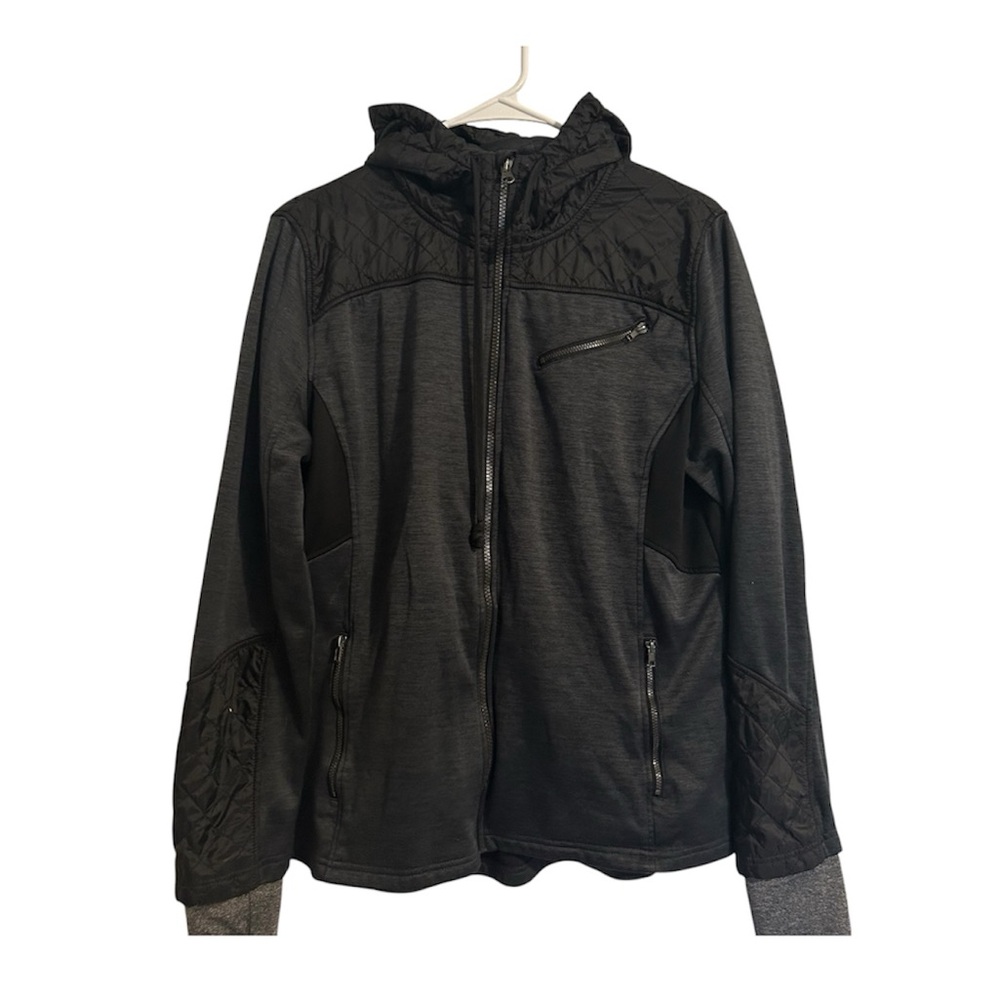 Mondetta Black Gray Hooded Zippered Jacket Comfy Cozy